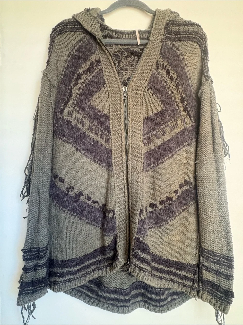 Free People “Show Me The Way” Geo Fringe Zip-Up Cardigan Hoodie’s